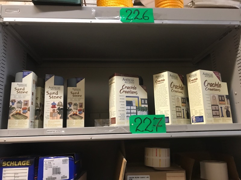 lot 227 image: Shelf of new Decorator paint American Accents Crackle Creations & Sandstone