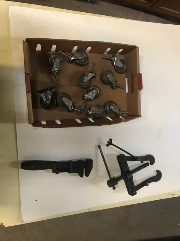 lot 230 image: Box Stem Wheels (9), One Caster, all metal, most new