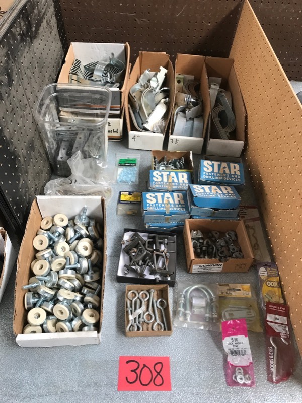 lot 308 image: Group of Misc Anchoring Devices, Pins 1000 new Star 14, Concrete AnchorsLevelersStraps