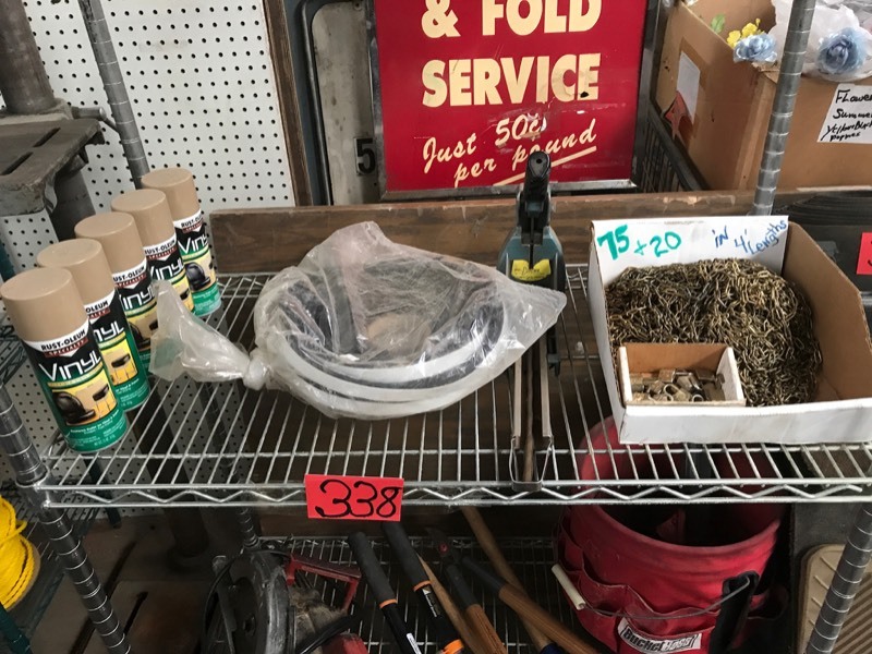 lot 338 image: Weather Stripping, Stapler, Box Chain, 5 cans of Paint