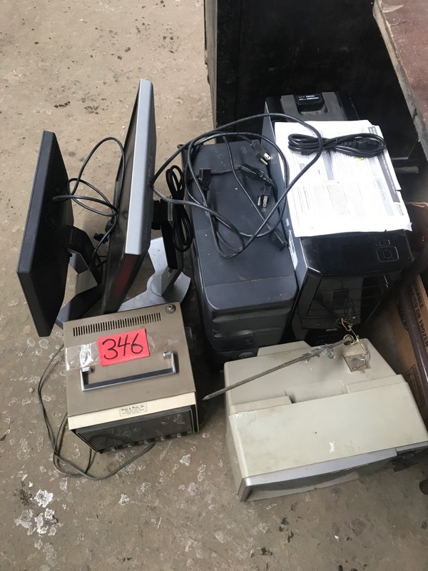 lot 346 image: Computers (2), Monitors (2) work, Portable TV, Security Monitor