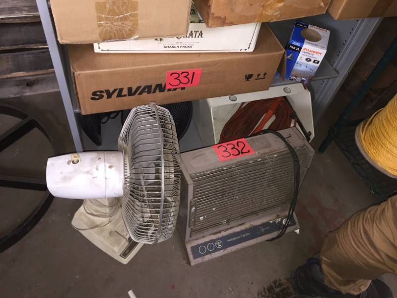 lot 332 image: Two Fans work, Drawer Assembly, 1 Ext Cord, Heater works