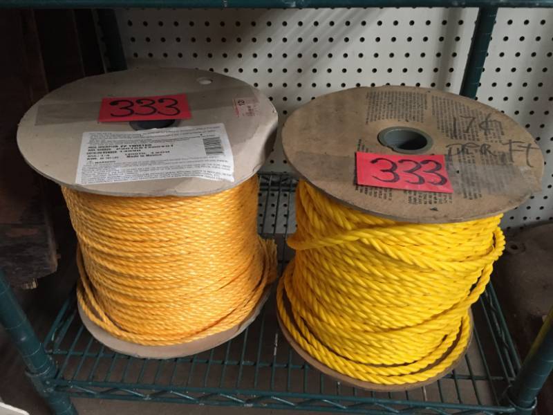 lot 333 image: Two Spools Nylon Rope, 1 - 14x1200 ft, 1- 38 Nearly Full Roll