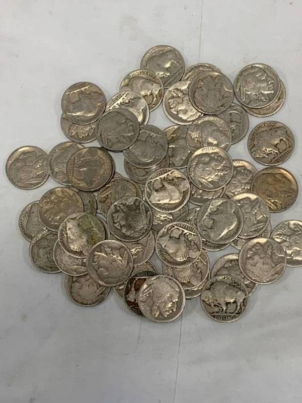 lot 43 image: Lot of 57 Buffalo Head Nickels