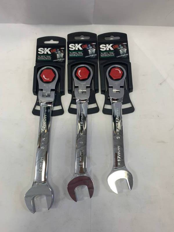 lot 45 image: New SK Tools 3pc Metric Locking Flex G-Pro Wrench Set