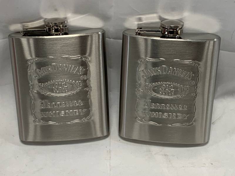 lot 88 image: Lot of 2 Jack Daniels Flasks