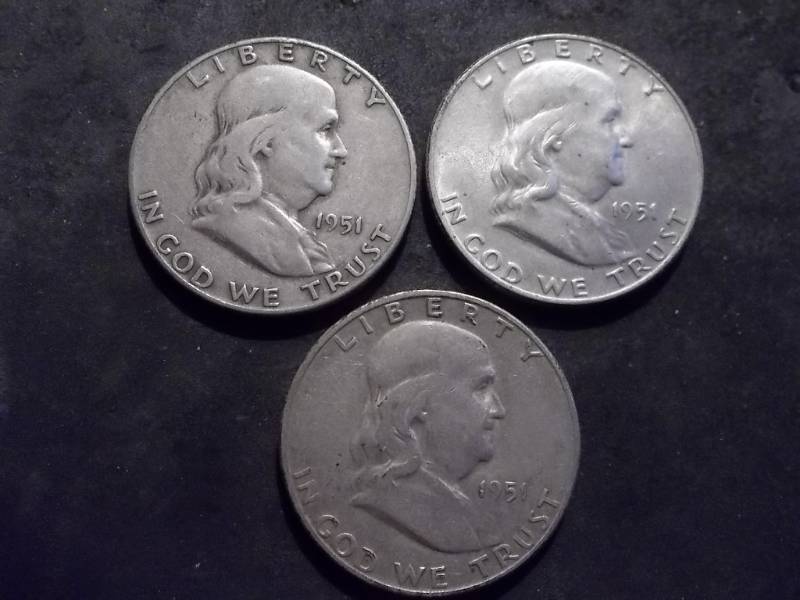 1951 P,D,S Franklin Half Dollars