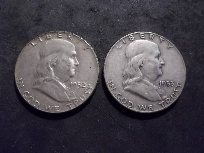 1952, 1953 D Franklin Half Dollars