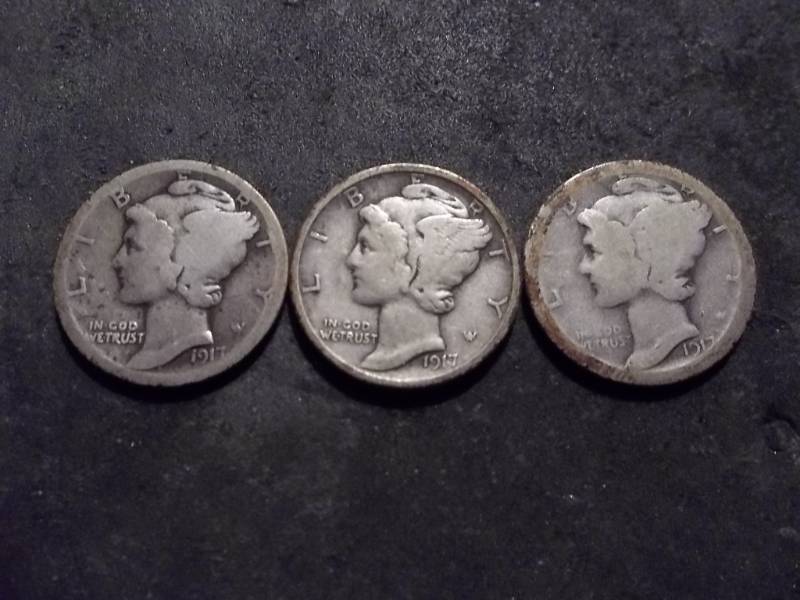 1917 P,D,S Mercury Dimes