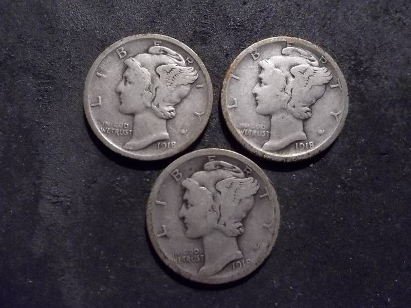 1918 P,D,S Mercury Dimes