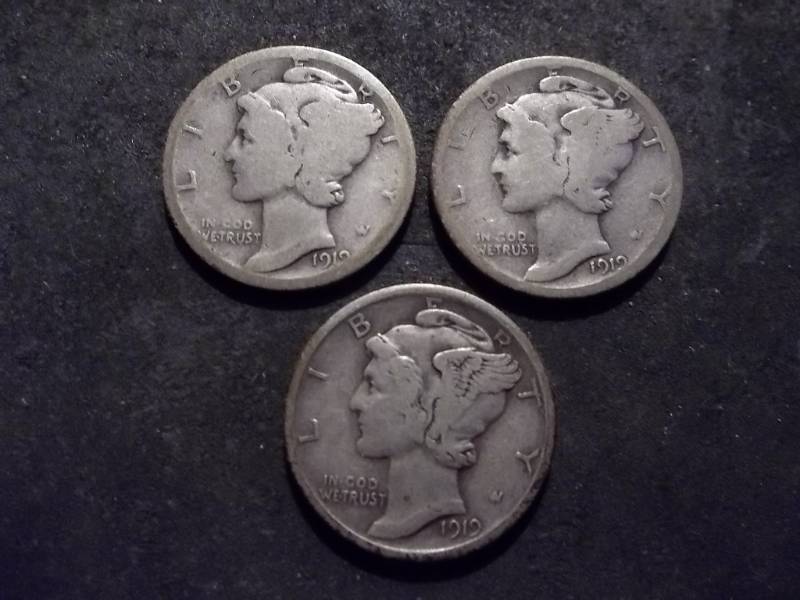 1919 P,D,S Mercury Dimes