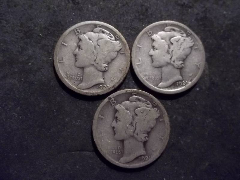 1920 P,D,S Mercury Dimes