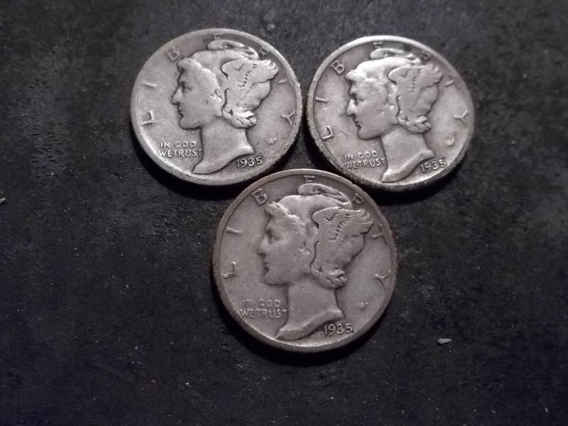 1935 P,D,S Mercury Dimes