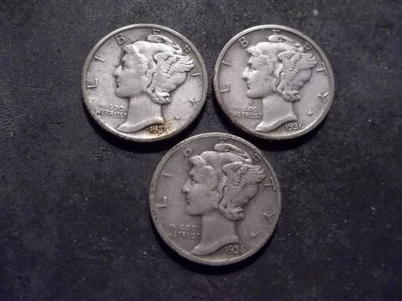 1936 P,D,S Mercury Dimes