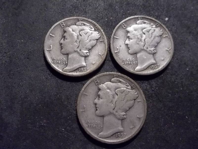1937 P,D,S Mercury Dimes
