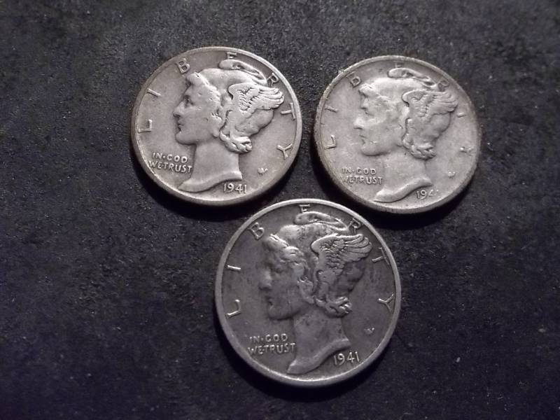 1941 P,D,S Mercury Dimes