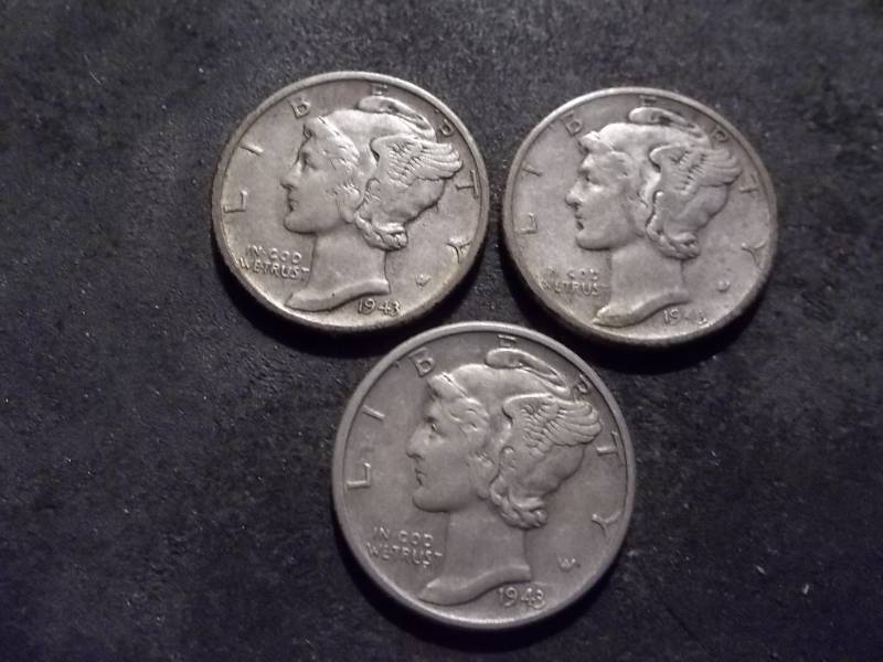 1943 P,D,S Mercury Dimes