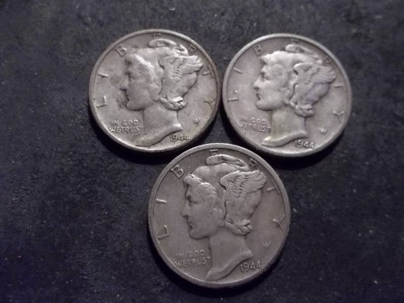 1944 P,D,S Mercury Dimes