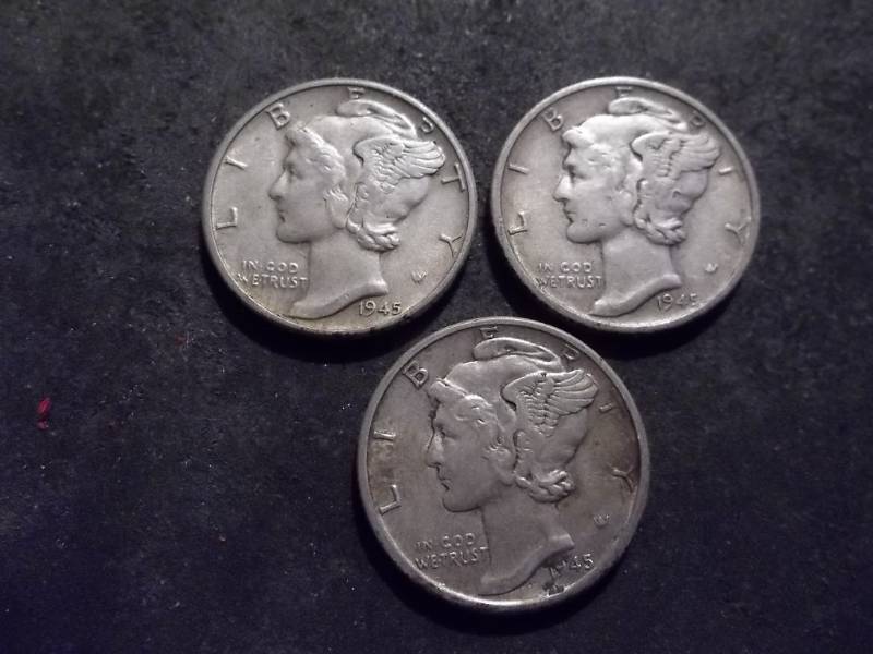 1945 P,D,S Mercury Dimes