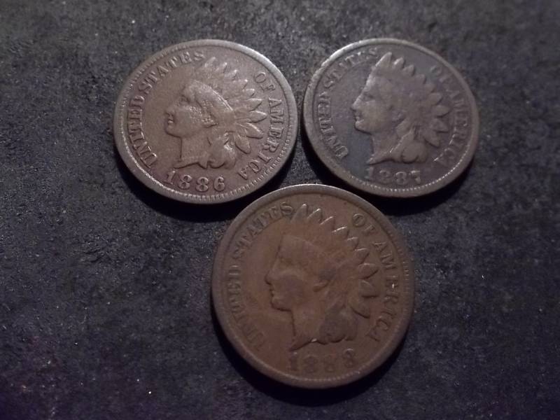 1886, 1887, 1888 Indian Head Cents