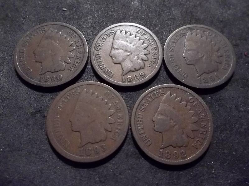 1889, 1890, 1891, 1892, 1893 Indian Head Cents