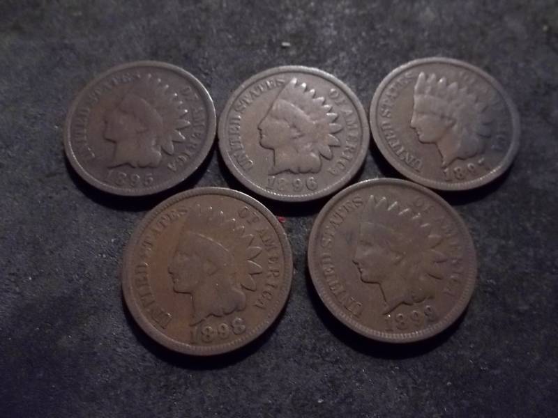 1895, 1896, 1897, 1898, 1899 Indian Head Cents