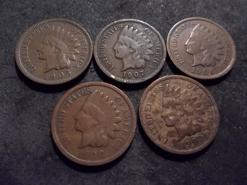 1905, 1906, 1907, 1908, 1909 Indian Head Cents