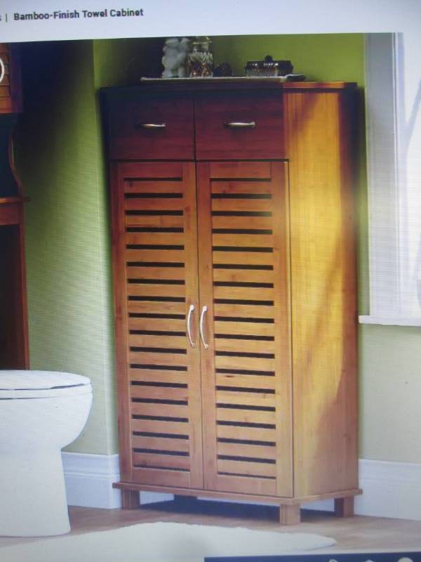 Bamboo-Finish Towel Cabinet open bo...