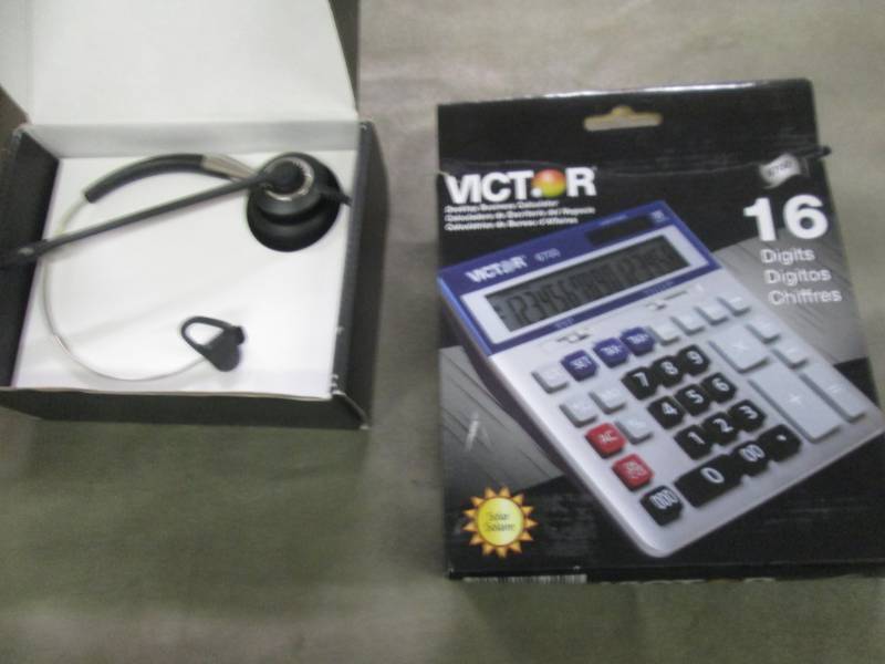 Calculator, Jabra Headset...