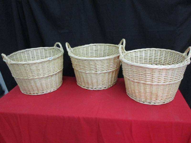 lot 34 image: 3 whicker baskets tags still on