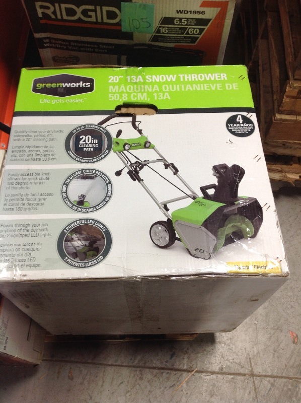 Greenworks 20 in. 13 Amp Electric Snow Blower with Lights not used