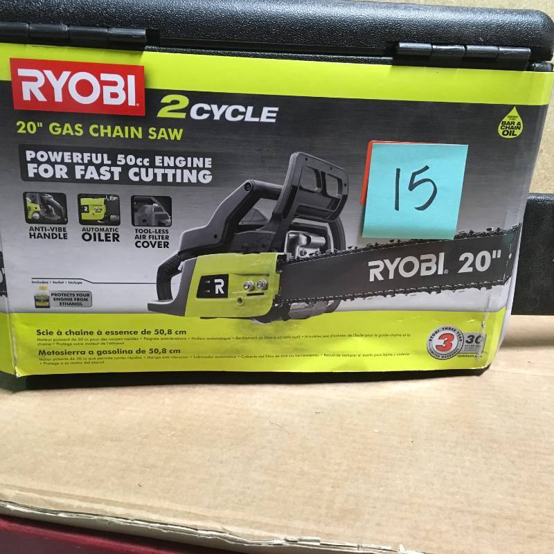 RYOBI 20 in. 50cc 2-Cycle Gas Chainsaw with Heavy-Duty Case in very good condition