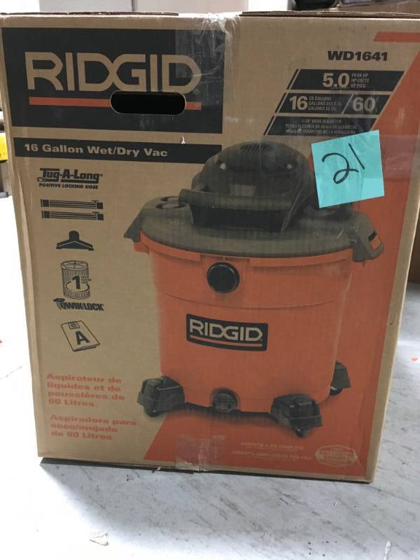 RIDGID 16 Gal. 5.0-Peak HP WetDry Vac in good condition