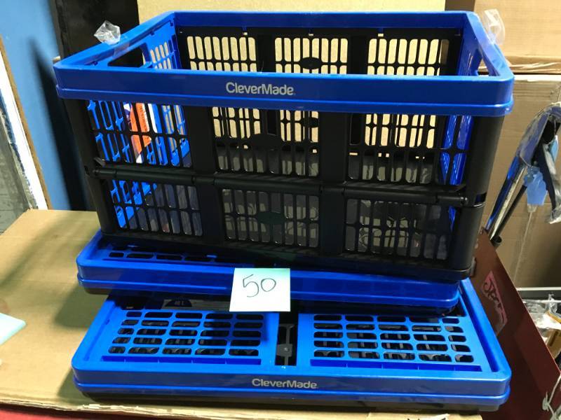 46 l Collapsible Storage Crate with Lid in BlackBlue QTY 3  in like new condition