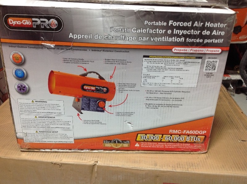 Dyna-Glo Pro 60K BTU Forced Air Propane Portable Heater in working conditions