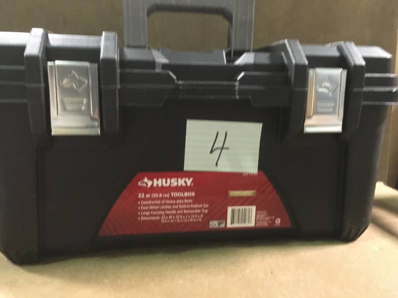 lot 4 image: Husky 22 in. Plastic Tool Box with Metal Latches in Black  in like new condition