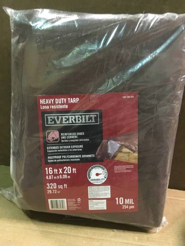 lot 20 image: Everbilt 16 ft. x 20 ft. Brown Heavy-Duty Tarp not used