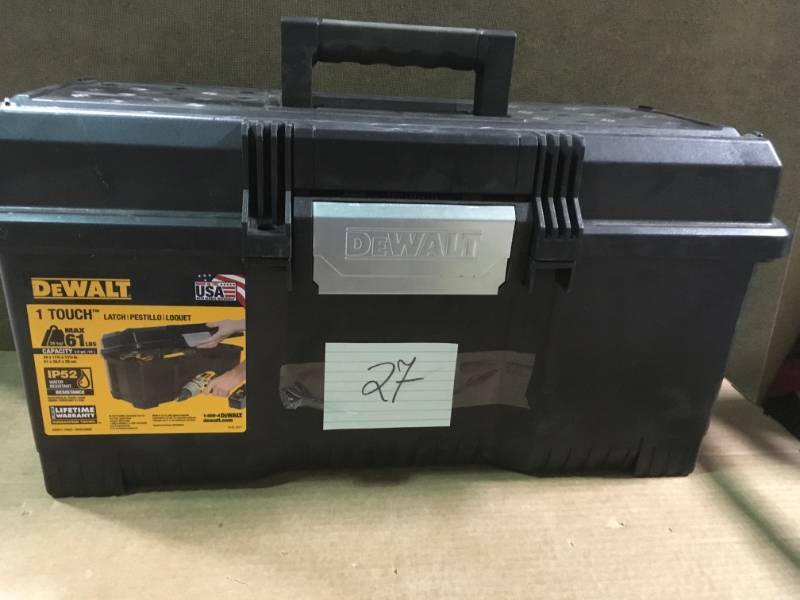 lot 27 image: DEWALT 24 in. 1-Touch Latch Tool Box in very good condition