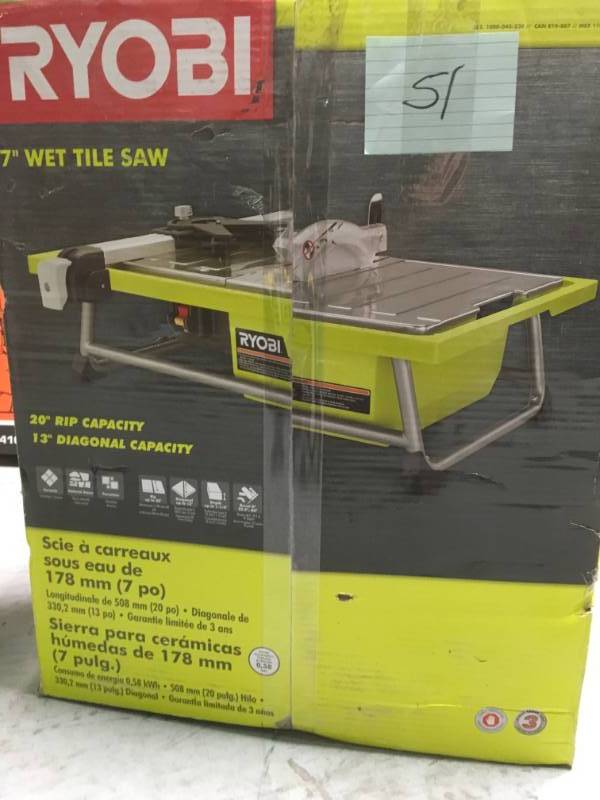 lot 51 image: RYOBI 7 in. 4.8 Amp Tabletop Tile Saw USED in good condition