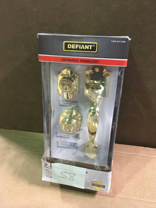 lot 58 image: Defiant Springfield Single Cylinder Polished Brass Door Handleset with Mushroom Knob  in like new condition