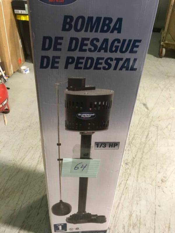 lot 64 image: Superior Pump 13 HP Non-Submersible Pedestal Sump Pump in good condition