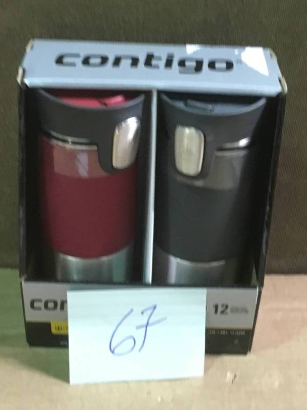 lot 67 image: Contigo Autoseal Stainless Steel Spill-Proof Mug, 16oz- Pinot Noir & Gray  in like new condition