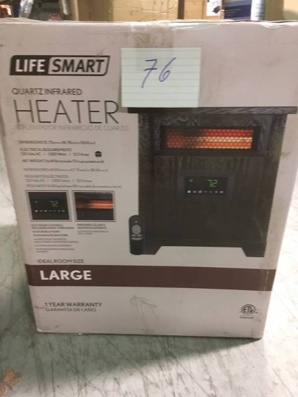 lot 76 image: Lifesmart 1500-Watt 6 Element Wood Infrared Portable Heater in good condition