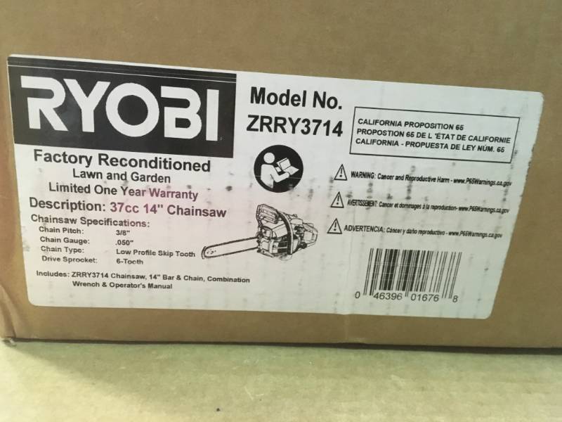 lot 91 image: RYOBI Reconditioned 14 in. 37cc 2-Cycle Gas Chainsaw  in like new condition