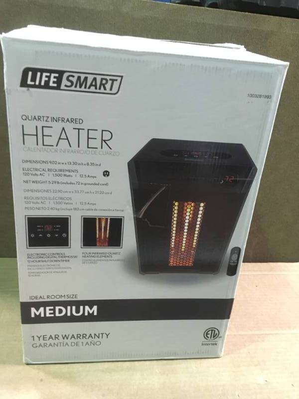 lot 95 image: Lifesmart 1500-Watt 6-Element Infrared Room Heater with Oak Cabinet  in like new condition