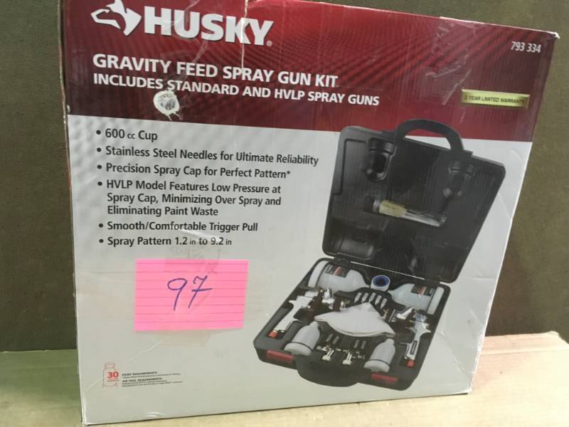lot 97 image: Husky HVLP and Standard Gravity Feed Spray Gun Kit USED ONE GUNS AND ONE NOT USED