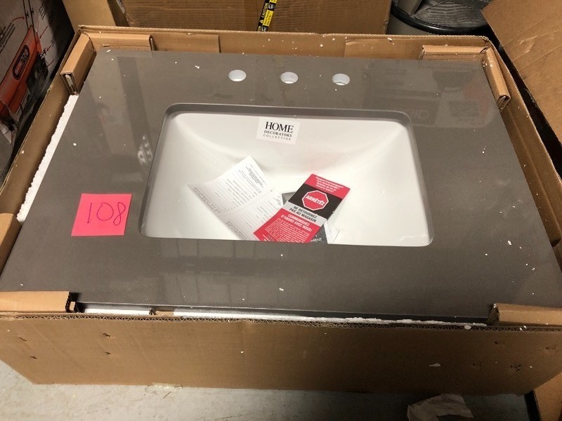 lot 108 image: Home Decorators Collection 31 in. W x 22 in. D Engineered Marble Vanity Top in Slate Grey with White Single Trough Basin not used