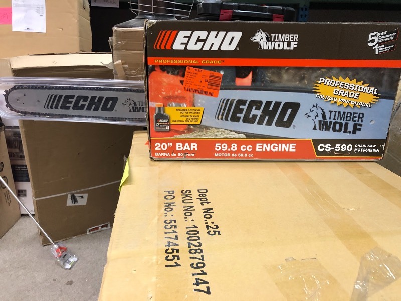 lot 105 image: ECHO 20 in. 59.8cc Gas 2-Stroke Cycle Chainsaw in good conditions