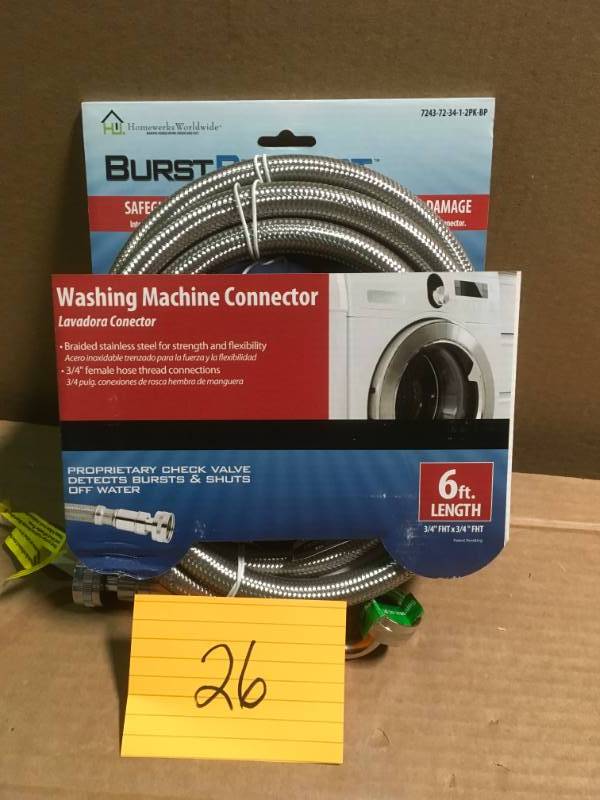 BurstProtect Stainless Steel Washing Machine Hoses 90 Degree Elbow, 6 Ft  in like new condition