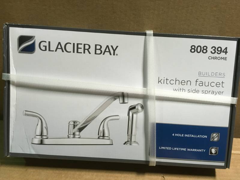 Glacier Bay Builders 2-Handle Standard Kitchen Faucet with Side Sprayer and Deck Plate in Chrome